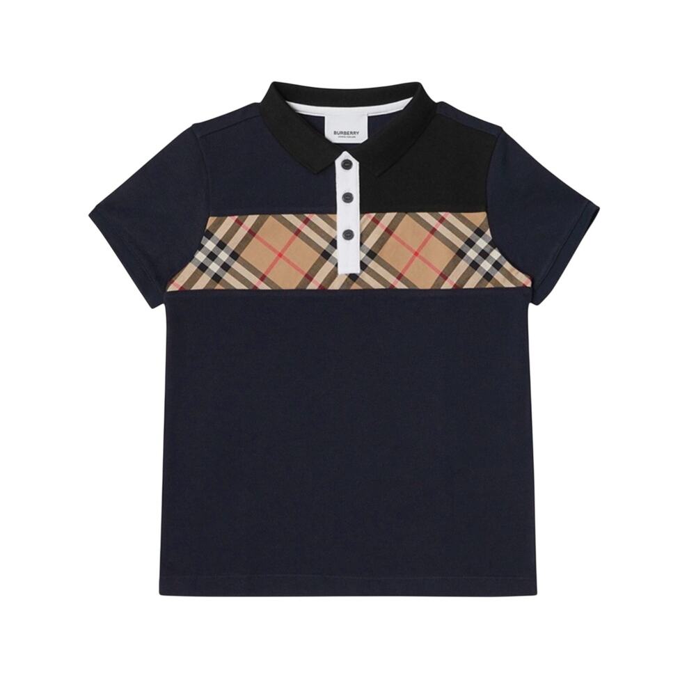 Burberry Boys Jeff Navy Blue Nova Check Color Block Polo Shirt Size 4 Youth